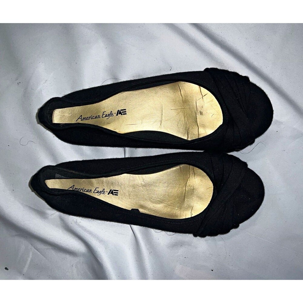 American Eagle Women’s Black Slip-On Ballet Flats Round Toe Pleated Solid 10